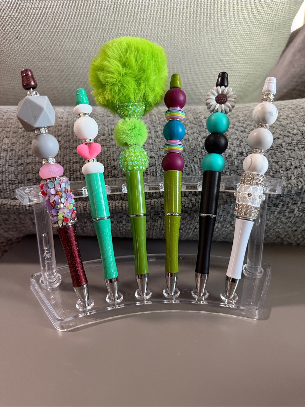 NWOT Handmade Beaded Pom-Pom Pens - Lime, Teal & Black Assortment